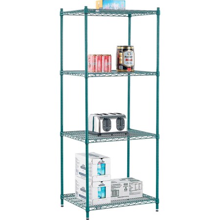 Nexel Wire Shelving, Green Epoxy, 30W X 24D X 74H 24307G